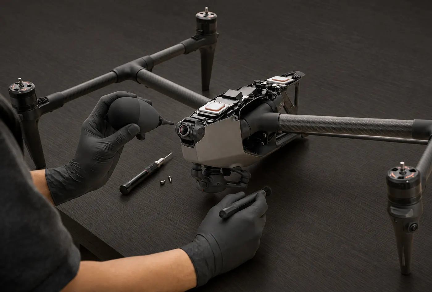 Técnico de Dronix reparando un drone